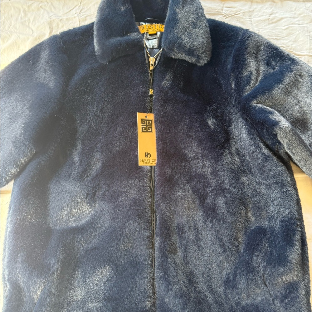 Men's Blue Faux Fur Jacket